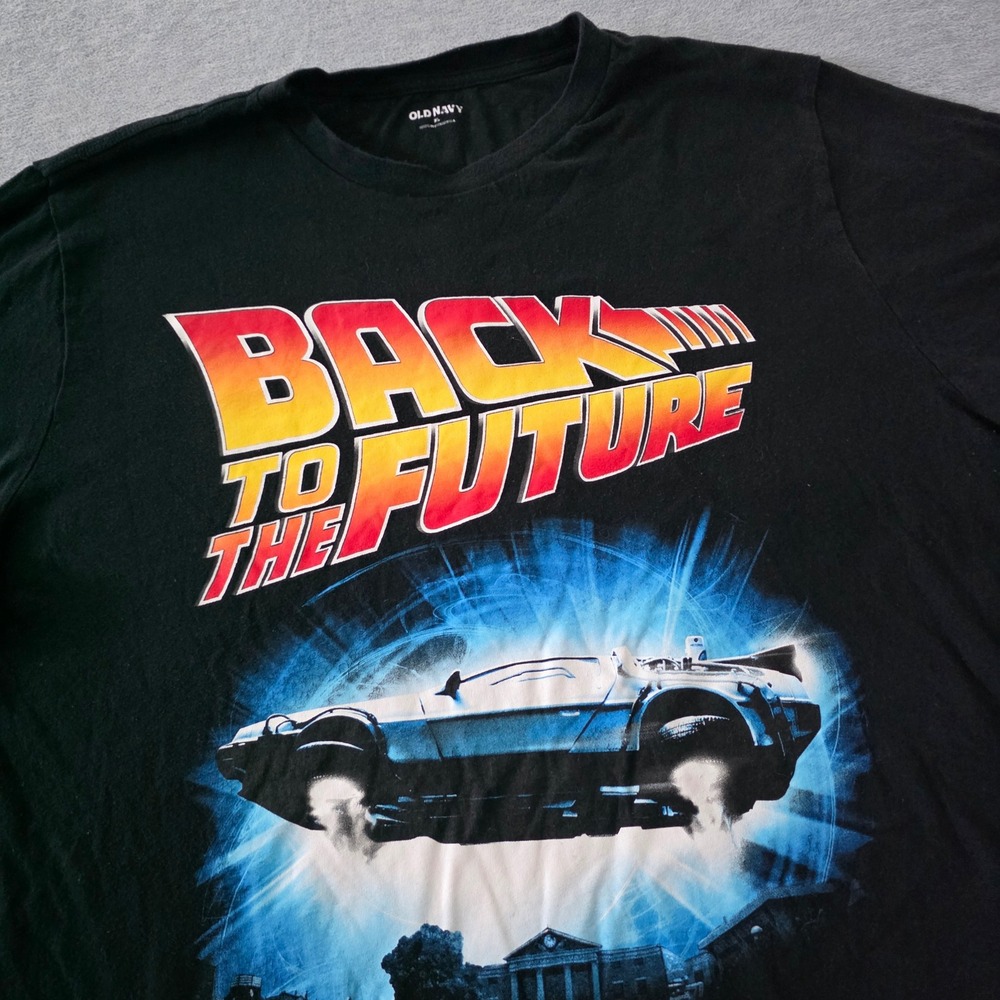Old Navy Back to the Future Delorean Graphic Tee Men XL Black Short Sleeve Shirt